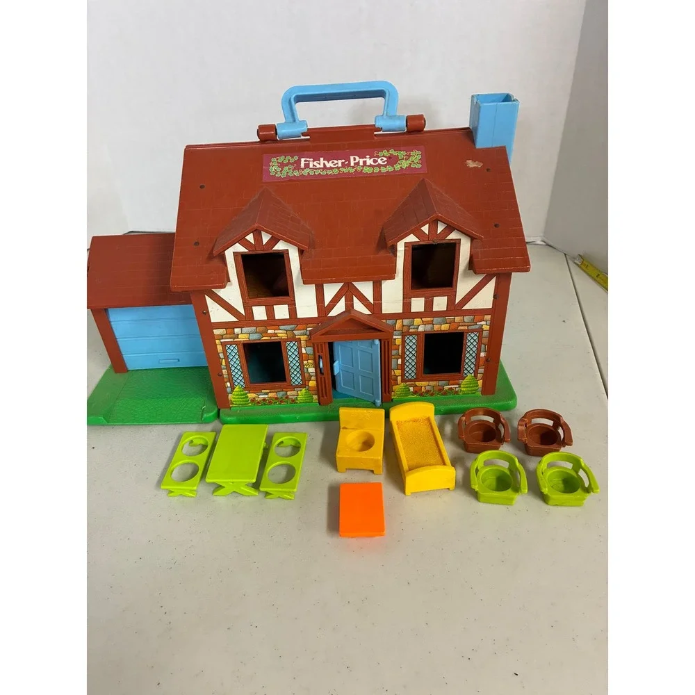 Vintage Fisher Price Little People Tudor Dollhouse 952 with Furniture‎ 1980s Toy